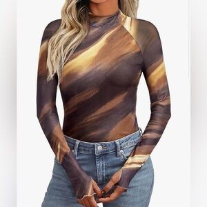 Women's Brown Tie-Dye Long Sleeve Top